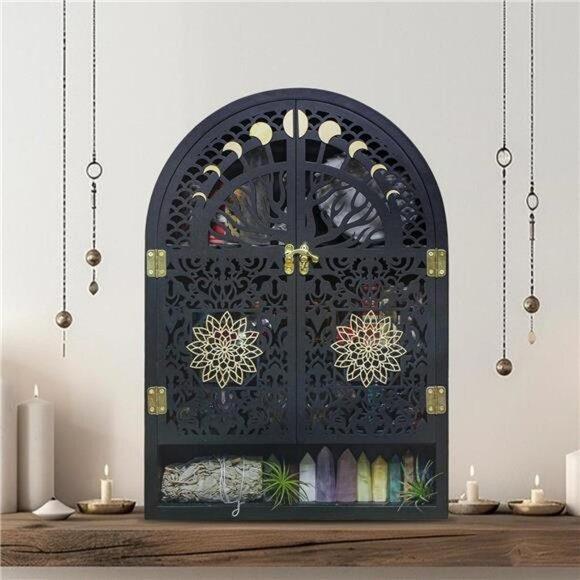 Large wooden crystal display shelf moon phase wall shelf storage home decor - Picture 2 of 8